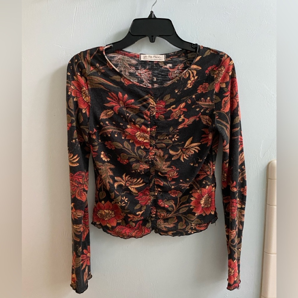 Free People Floral Black Top